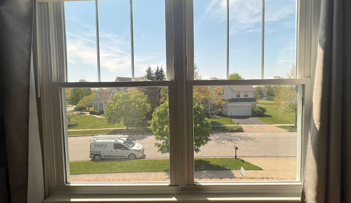 An installed vinyl window