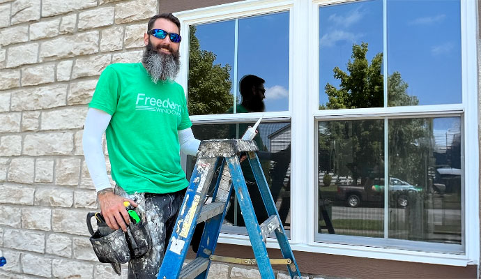 Installed a vinyl window in a building